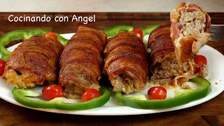 Rollitos De Carne Rellenos Y Envueltos En Tocino