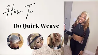 Tutorial How To Easy Quick Weave🤭Blonde Brown Color Hair No Leave Out Ft  #Elfin Hair