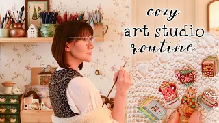 Inspiring art studio time ✨ Creating DIY clay pins & hand-painted tote bag | ASMR watercolor process