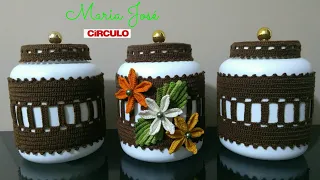 Decoração em potes para condimentos em crochê com Maria José.