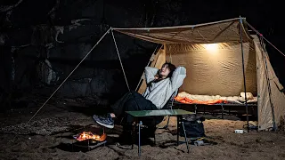 Survive in the sand with a fossil tentㅣSolo camping with a dog on a wide beach