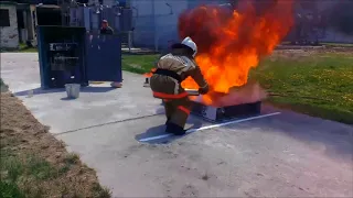 Тест ОВЭ огнетушителей Bontel, тушение горящего топлива