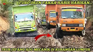 Luar Biasa ! Dua Truk Jepang Adu Tenaga Di Tanah Lunak,Truk Fuso Oren Sampai Paksa Habis-habisan