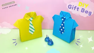 How to Make Origami Gift Bag | DIY  Father's Day Gift Ideas | NO GLUE Gift Box | Origami T-shirts