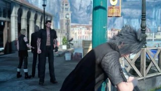 Final Fantasy XV - Chap 10:  Port of Altissia: Prompto & Gladiolus Help Blind Ignis Docks Cutscene