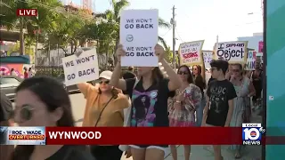 Pro-choice protesters march in the streets of Wynwood after landmark ruling