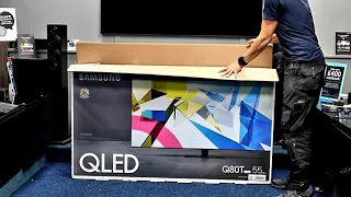 Samsung 2020 Q80T 55" 4K QLED Unboxing, Setup with 4K Demo Videos