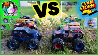 Monster Truck Monday Challenge: Evan's Longest Track  VS ToucanPlays DIY Downhill Backyard Racing