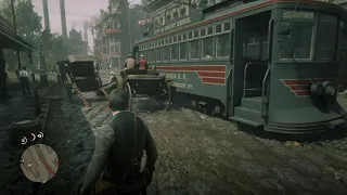 (SPOILERS) Red Dead Redemption 2 Wagon hit by Tram in Saint Denis