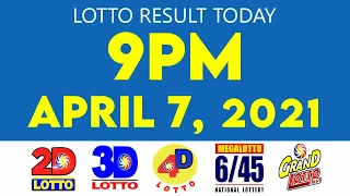 Lotto Result Today April 7 2021 9pm Ez2 Swertres 2D 3D 4D 6/45 6/55 PCSO