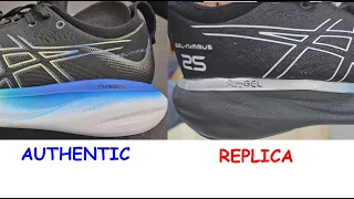 Real vs fake Asics sneakers. How to spot fake Asics Gel Nimbus 25 trainers