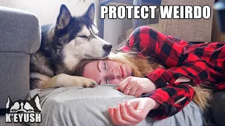 Trying To NAP With My HUSKY!  He Protects Me!