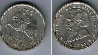 1936 Lithuania 5 Litai silver coin