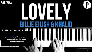 Billie Eilish - Lovely - Khalid Karaoke Slowed Acoustic Piano Instrumental Cover Lyrics