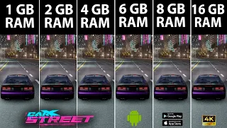 CarX Street RAM Comparison - 1GB VS 2GB VS 4GB VS 6GB VS 8GB VS 16GB Android [4K 60 FPS