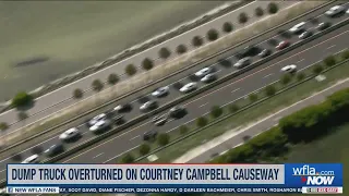 Dump truck overturned on Courtney Campbell Causeway