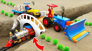 Diy tractor making mini Concrete Bridge Construction | diy Overpass for Tractor vs Train | HP Mini