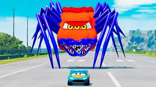 Giant Lightning McQueen Spider Monster VS Lightning McQueen | LIVE | Car Ride Beamng Drive 300