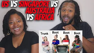 AMERICAN COUPLE REACT "US vs Australia vs Singapore vs South Africa ENGLISH Differences"