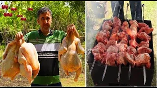 The best shish kebab from Chicken in nature, Cooking in the Village
