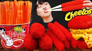 ASMR MUKBANG | CHEETOS CHEESE BURGER, Cheese stick, Fire Noodles, fried chicken recipe ! eating