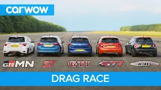 Polo GTI vs Fiesta ST vs Yaris GRMN vs MINI JCW vs 208 GTI - DRAG RACE and ROLLING RACE