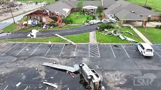 4-28-2024 Marietta, OK Tornado destroys Dollar Tree warehouse throws cars drone