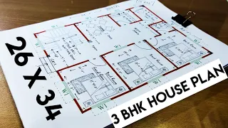 26 X 34 HOUSE PLAN II 3 BHK HOUSE PLAN