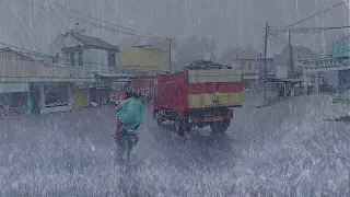 Heavy Rain in Indonesian Villages l Walking in the Heavy Rain l sound of heavy rain to sleep