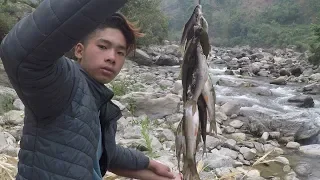 NATURAL FISHING IN NEPAL | FISHING HIMALAYAN TROUT | CATCHING FISH WITH BARE HAND | HATKELA FISHING|