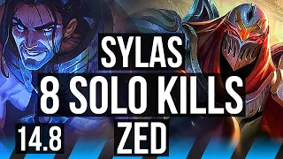 SYLAS vs ZED (MID) | 18/1/4, 8 solo kills, Legendary, 300+ games | BR Grandmaster | 14.8