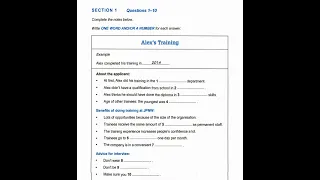 IELTS Listening Practice Section-1(Alex's Training) with answers