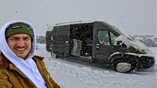 Stuck In a Snowstorm Vanlife Camping Route 66
