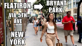 NYC Summer Walk 2023 [4k]: Flatiron to Bryant Park via Fifth Ave and Billionaires Row