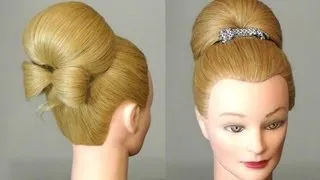 Прическа: Бабетта с бантом из волос.  Bun with hair  bow for long hair