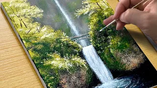 How to Paint a Beautiful Waterfall / Acrylic Painting for Beginners