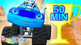 50 Minutes of Monster Trucks Racing to Learn! | Colors, Shapes and ABC for Kids! | GiggleBellies