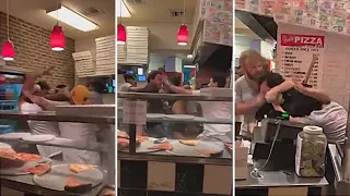 Wild brawl erupts at Brooklyn pizza shop