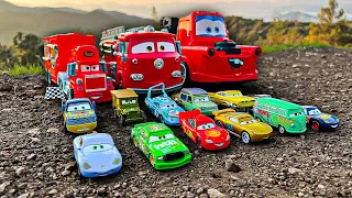 Looking for Disney Pixar Cars On the Rocky Road : Lightning McQueen, Mater, Dinoco McQueen, Mack