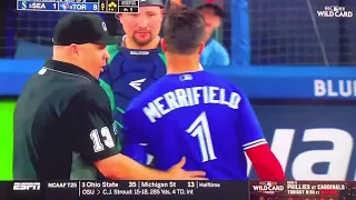 Whit Merrifield hit in the head by pitch by Diego Castillo and he gets pissed. Blue Jays vs Mariners