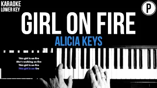 Alicia Keys - Girl On Fire Karaoke LOWER KEY Slowed Acoustic Piano Instrumental Cover Lyrics