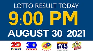 Lotto Results Today August 30 2021 9pm Ez2 Swertres 2D 3D 4D 6/45 6/55 PCSO