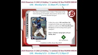 2024 Bowman 3 Case (2 Hobby / 1 Jumbo) Player Break #4 - 5/13/24