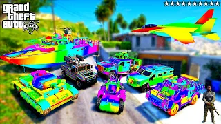GTA 5 -  Stealing RAINBOW MILITARY VEHICLES With Franklin ! (Real Life Cars #80)
