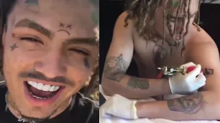 Lil Pump gets a new face tattoo and gave himself a tattoo on his arm “LLJ” honor of RIP XXXTENTACION