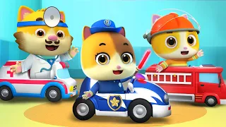 Baby Plays Rescue with Cars | Police Car, Fire Truck, Ambulance | Kids Song | MeowMi Family Show