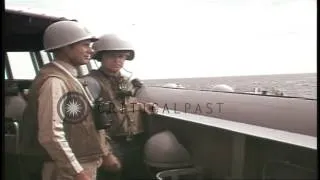 Officers aboard the USS Turner Joy simulate actions that took place in Gulf of To...HD Stock Footage