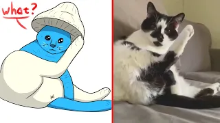 😂Cat Meme: New Funny Cats And Dogs👻 Halloween Smurf Cat🎃Trending Funny Animals 2023 😹