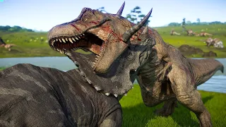 TRICERATOPS vs LARGE & MEDIUM CARNIVORE DINOSAURS BATTLE ROYALE  - Jurassic World Evolution