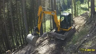 JCB 8085 ECO excavator grading forest road - 3 camera view